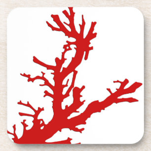 Coral branch - dark coral red and white coaster