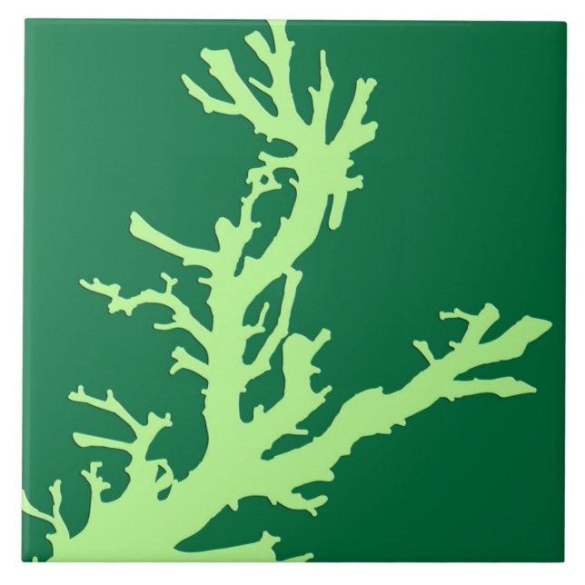 Coral branch - lime and emerald green tile (Front)