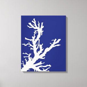 Coral Branch, Navy Blue and White Canvas Print