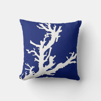 Coral branch - navy blue and white cushion