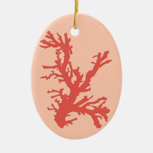 Coral Branch, Shades of Coral Orange Ceramic Tree Decoration