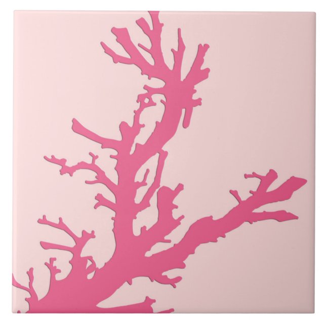 Coral branch - shades of coral pink tile (Front)