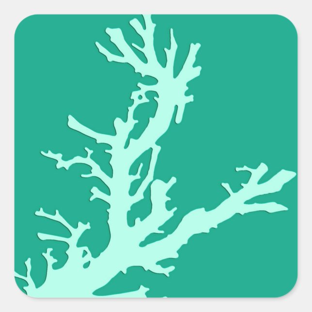 Coral branch - teal and seafoam green square sticker (Front)
