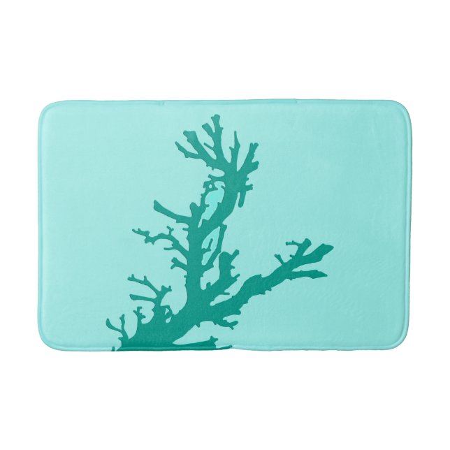 Coral branch - turquoise and aqua bath mat (Front)