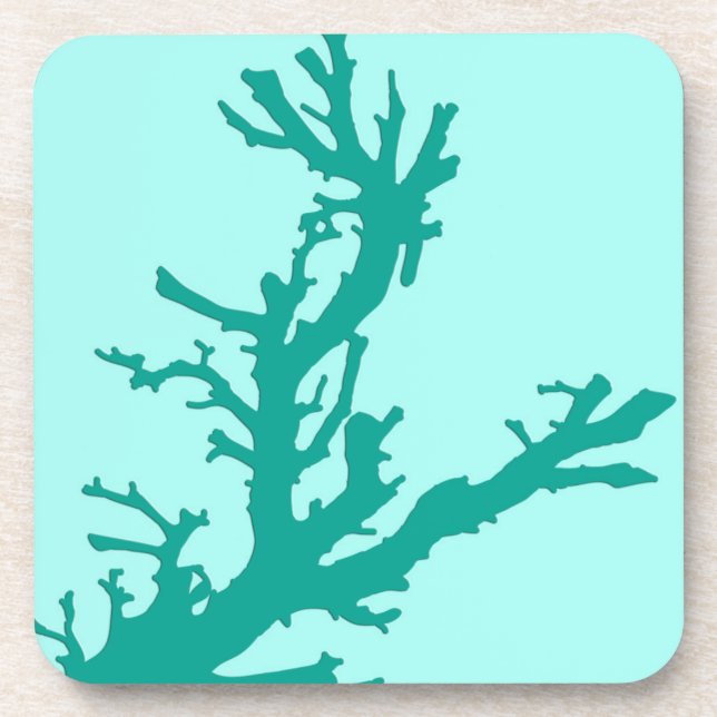 Coral branch - turquoise and aqua coaster (Front)