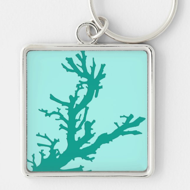 Coral branch - turquoise and aqua key ring (Front)