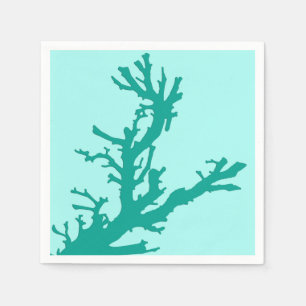 Coral branch - turquoise and aqua napkin