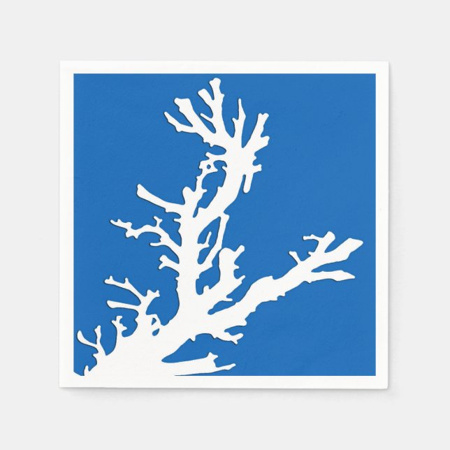 Coral branch - white on cobalt blue napkin (Front)