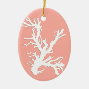 Coral Branch, White on Coral Pink Ceramic Tree Decoration
