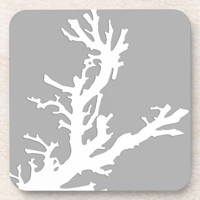 Coral branch - white on silver grey coaster (Front)