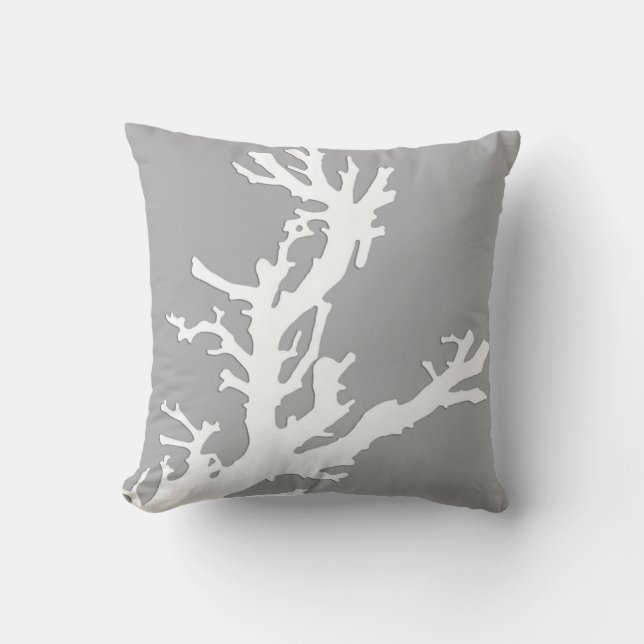Coral branch - white on silver grey cushion (Front)