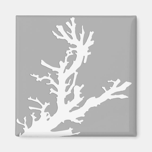 Coral branch - white on silver grey magnet (Front)