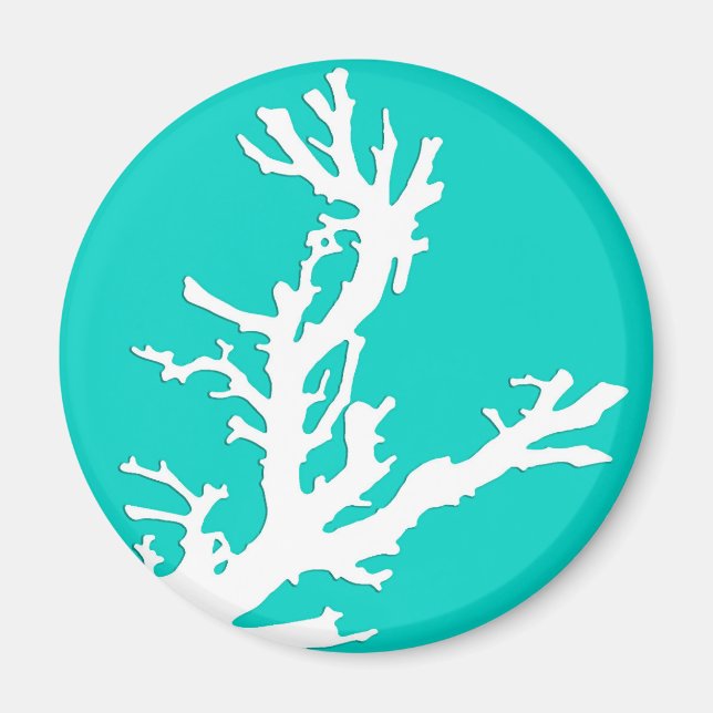Coral branch - white on turquoise magnet (Front)