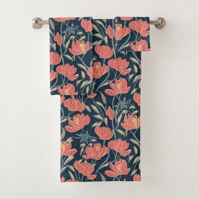 Coral Breeze Floral Bath Towel Set (Insitu)