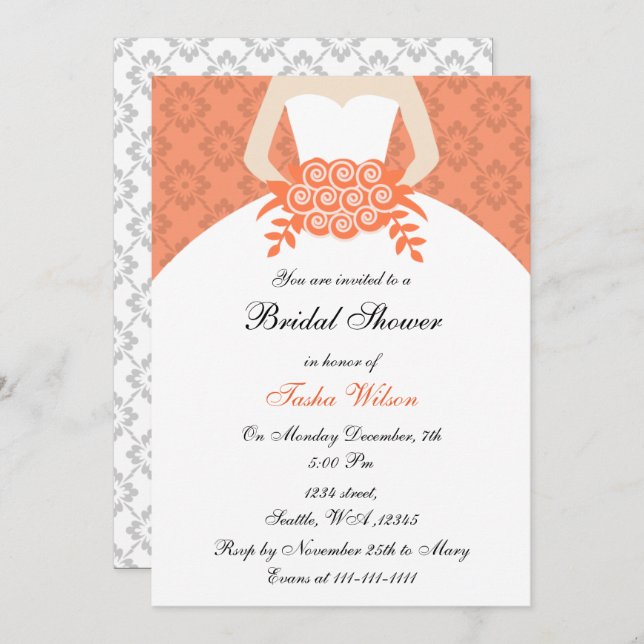 coral Bridal Shower Invitation (Front/Back)