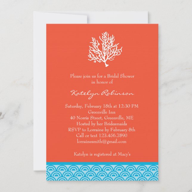 Coral Bridal Shower Invitation (Front)