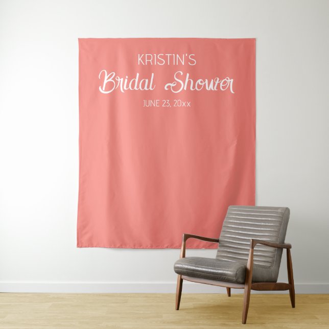 Coral Bridal Shower Photo Backdrop Tapestry (In Situ)