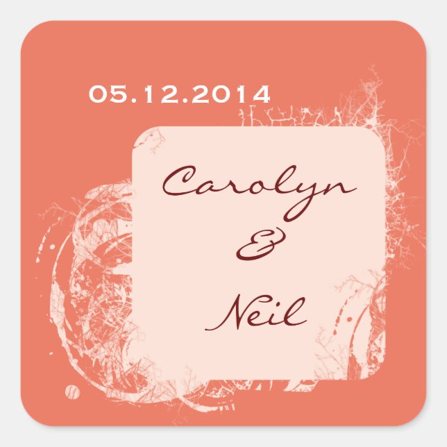 Coral Bride & Groom Square Stickers- Customise it Square Sticker (Front)