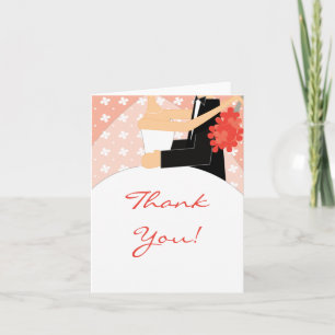 Coral Bride & Groom Thank You Note Card