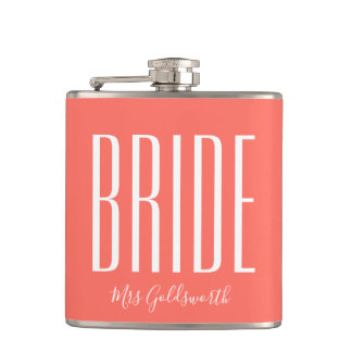 Coral Bride Personalised Name Hip Flask