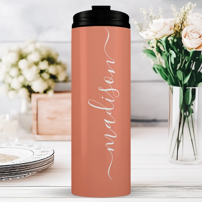 Coral Bridesmaid Stylish Signature Script Name Thermal Tumbler (Creator Uploaded)