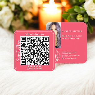 Coral bright Social Media QR Code Photo Logo Square Business Card