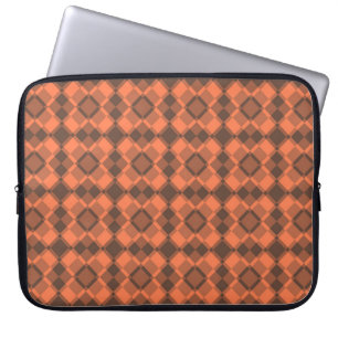 Coral Brown Checker Argyle Pattern Laptop Sleeve