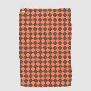 Coral Brown Checker Diamond Pattern Golf Towel