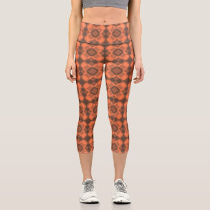 Coral Brown Chequered Argyle Pattern Capri Leggings