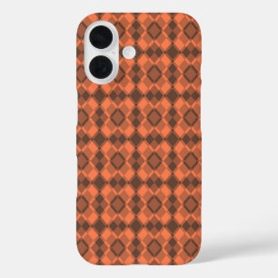 Coral Brown Chequered Argyle Pattern iPhone 16 Case