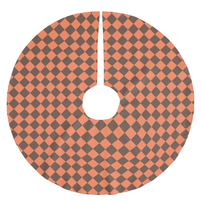 Coral Brown Chequered Diamond Pattern Brushed Polyester Tree Skirt (Front)