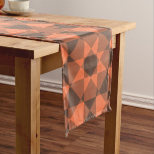 Coral Brown Chequered Diamond Plaid Pattern Long Table Runner
