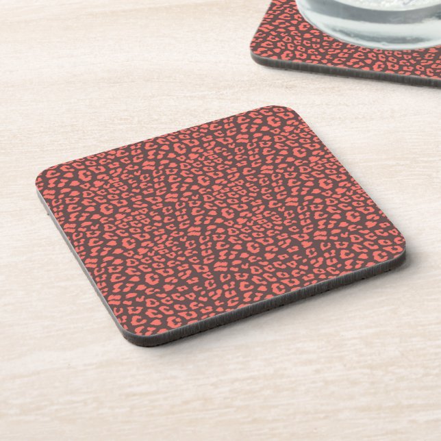 Coral Brown Leopard Print Coaster (Left Side)