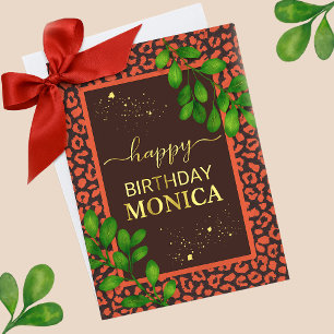 Coral Brown Leopard Print Foil Greeting Card