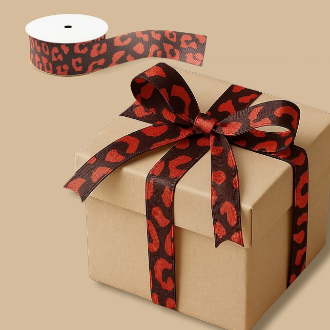 Coral Brown Leopard Print Satin Ribbon (Satin Ribbon)