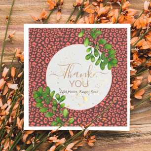 Coral Brown Leopard Print Thank You Napkin