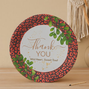 Coral Brown Leopard Print Thank You Paper Plate