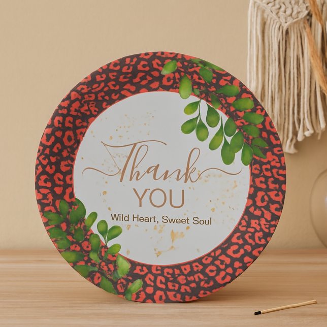 Coral Brown Leopard Print Thank You Paper Plate (Paper Plates)