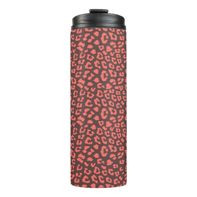 Coral Brown Leopard Print Thermal Tumbler (Front)