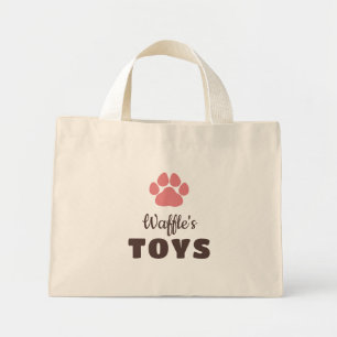 Coral Brown Paw Print Dog's Name Toys Mini Tote Bag