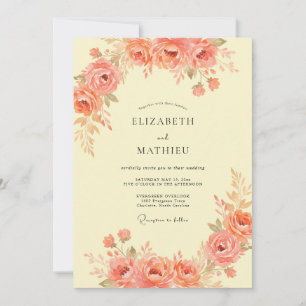 Coral Brushstroke Bloom Wedding Invitation