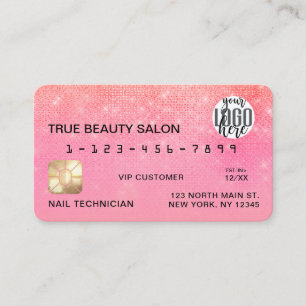 Coral Bubblegum Sequin Glitter Credit Card Logo