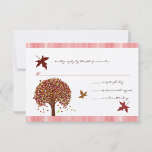 Coral Burgundy Red Tree Wedding Invitation
