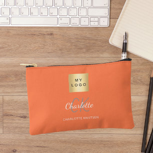 Coral business logo name monogram accessory pouch