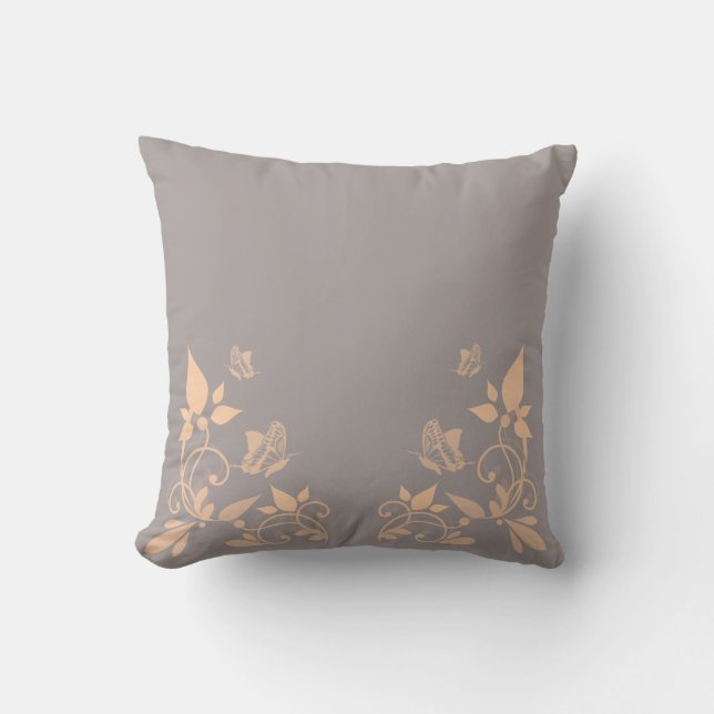 Coral Butterfly Floral Pillow (Front)
