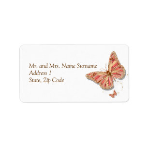 Coral butterfly theme wedding label