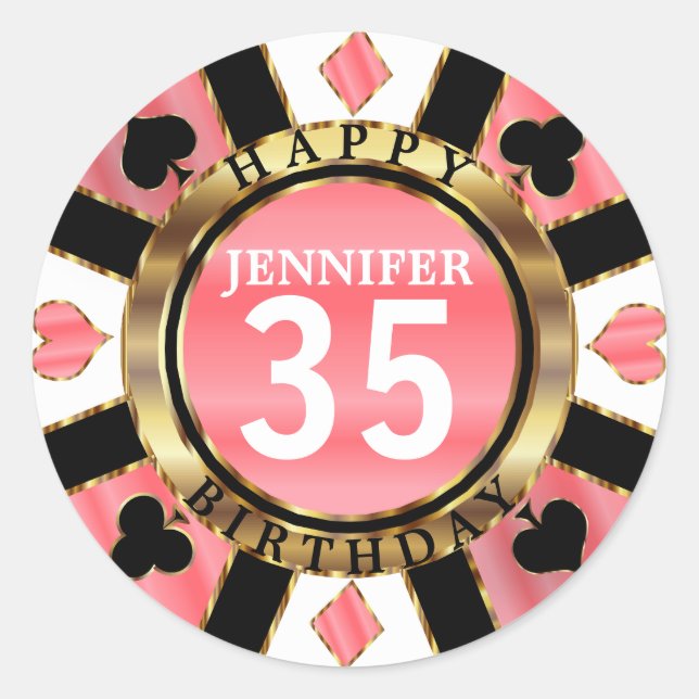 Coral Casino Poker Chip Birthday Party Classic Round Sticker (Front)