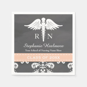 Coral Chalkboard Caduceus Nurse Graduation Napkin