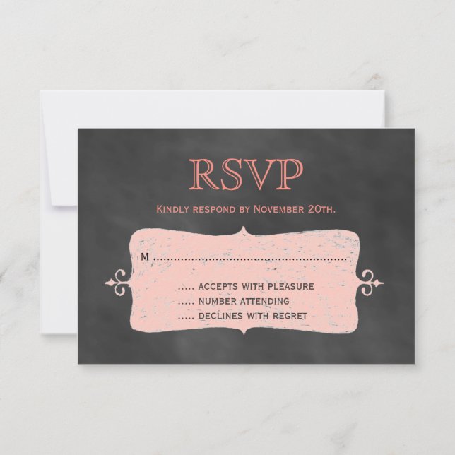 Coral Chalkboard RSVP Card (Back)