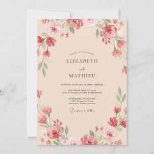 Coral Champagne Wildflower Wedding Invitation